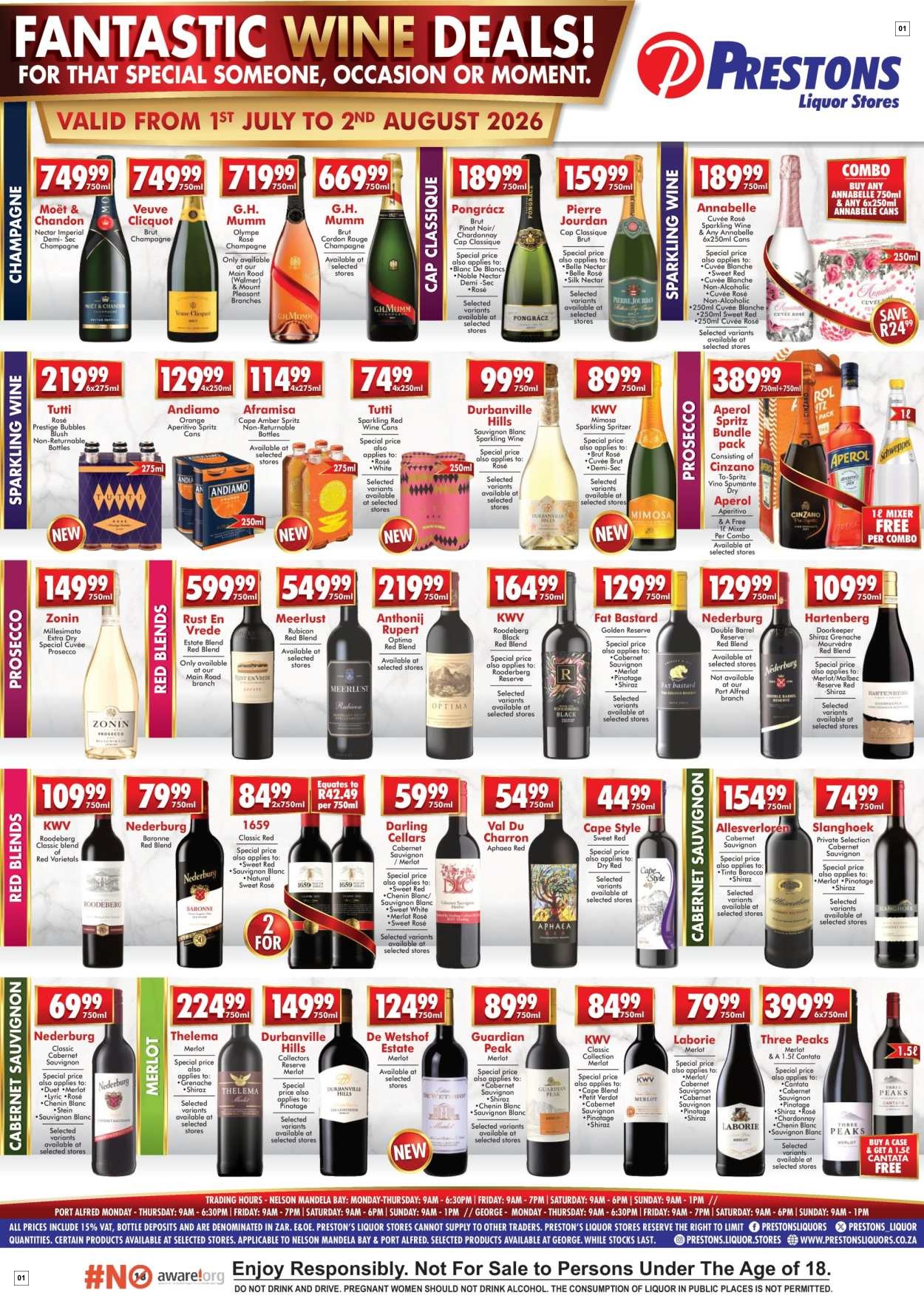 Prestons Liquor Stores Specials 01 Jul - 02 Aug