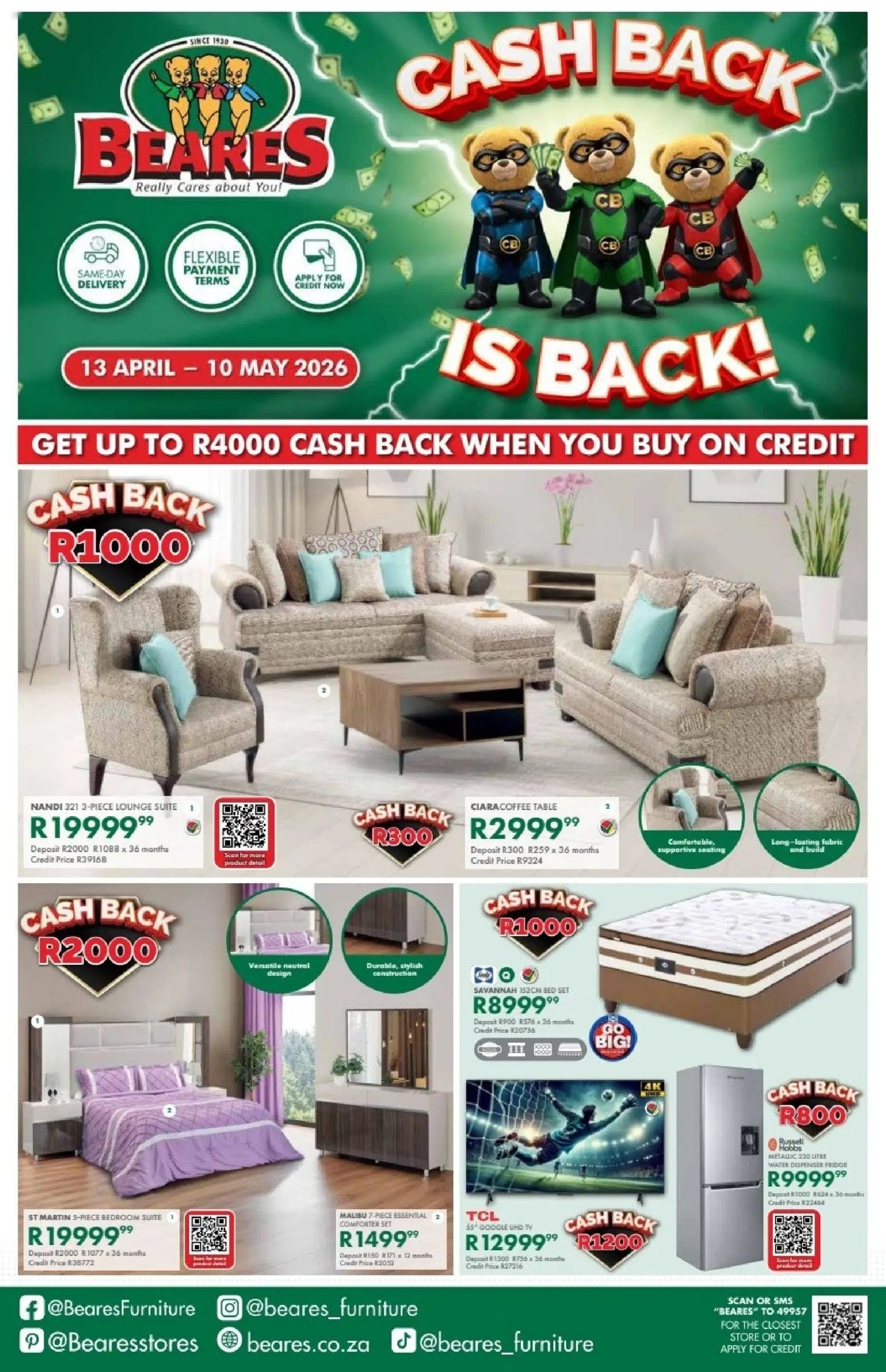 beares specials from monday 13 04 2026