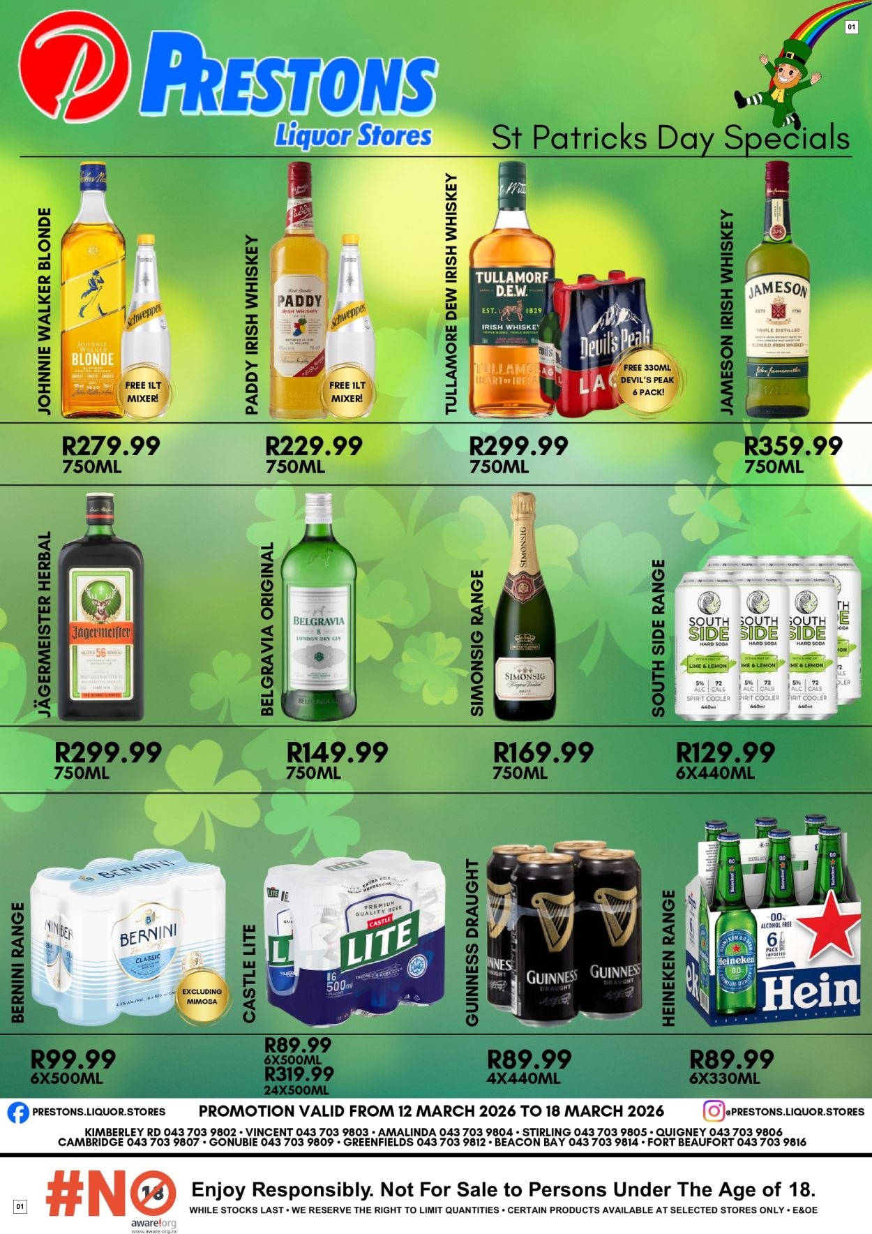 Prestons Liquor Stores St Patrick’s Day Specials