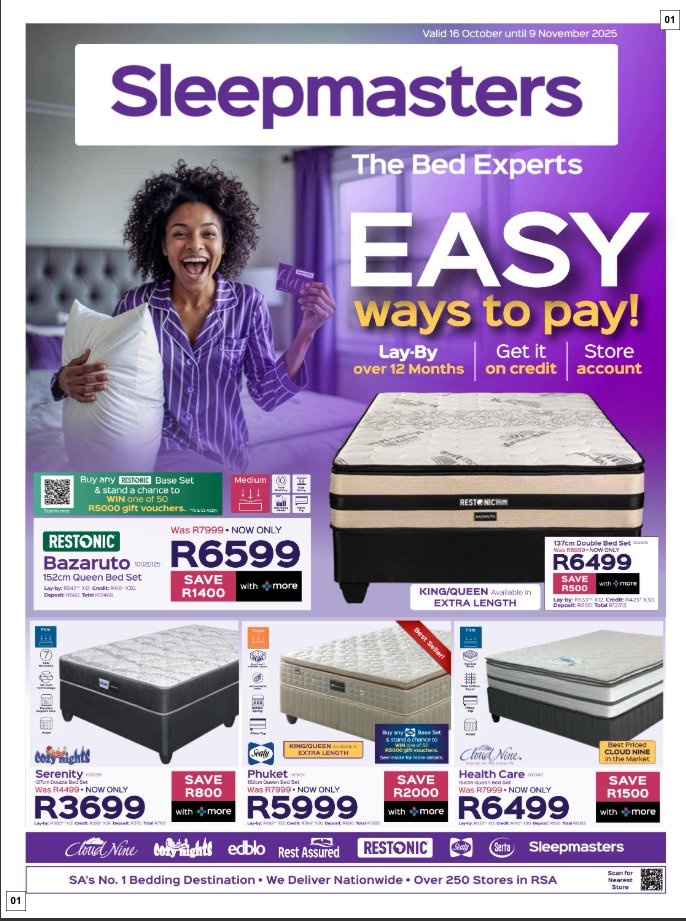 Sleepmasters Specials 16 Oct - 09 Nov
