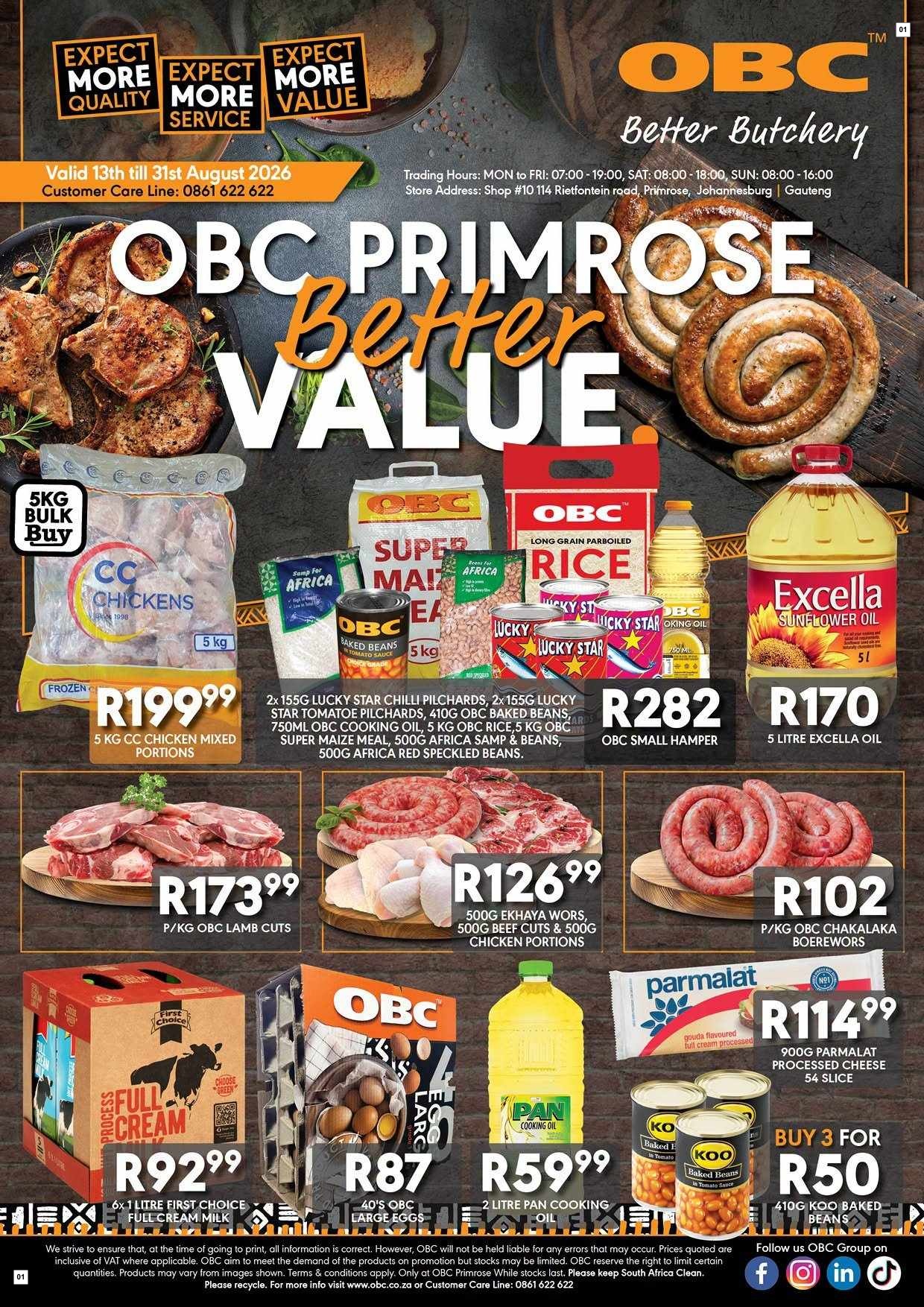 OBC Specials 13 Aug - 31 Aug