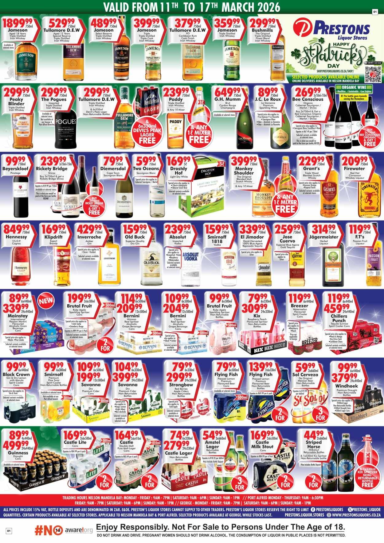 Prestons Liquor Stores St Patrick’s Day Specials