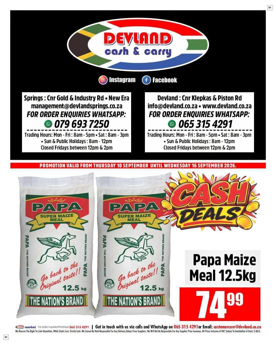 Devland Specials 10 Sept - 16 Sept