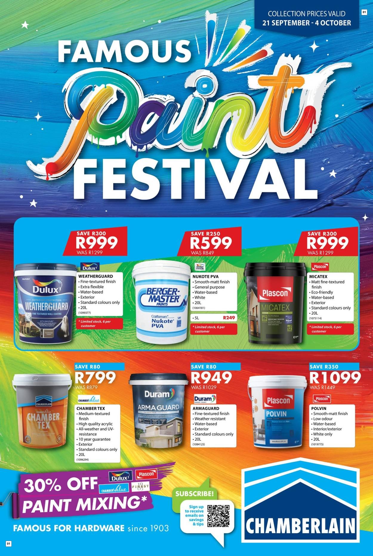Chamberlain Specials 21 Sept - 04 Oct