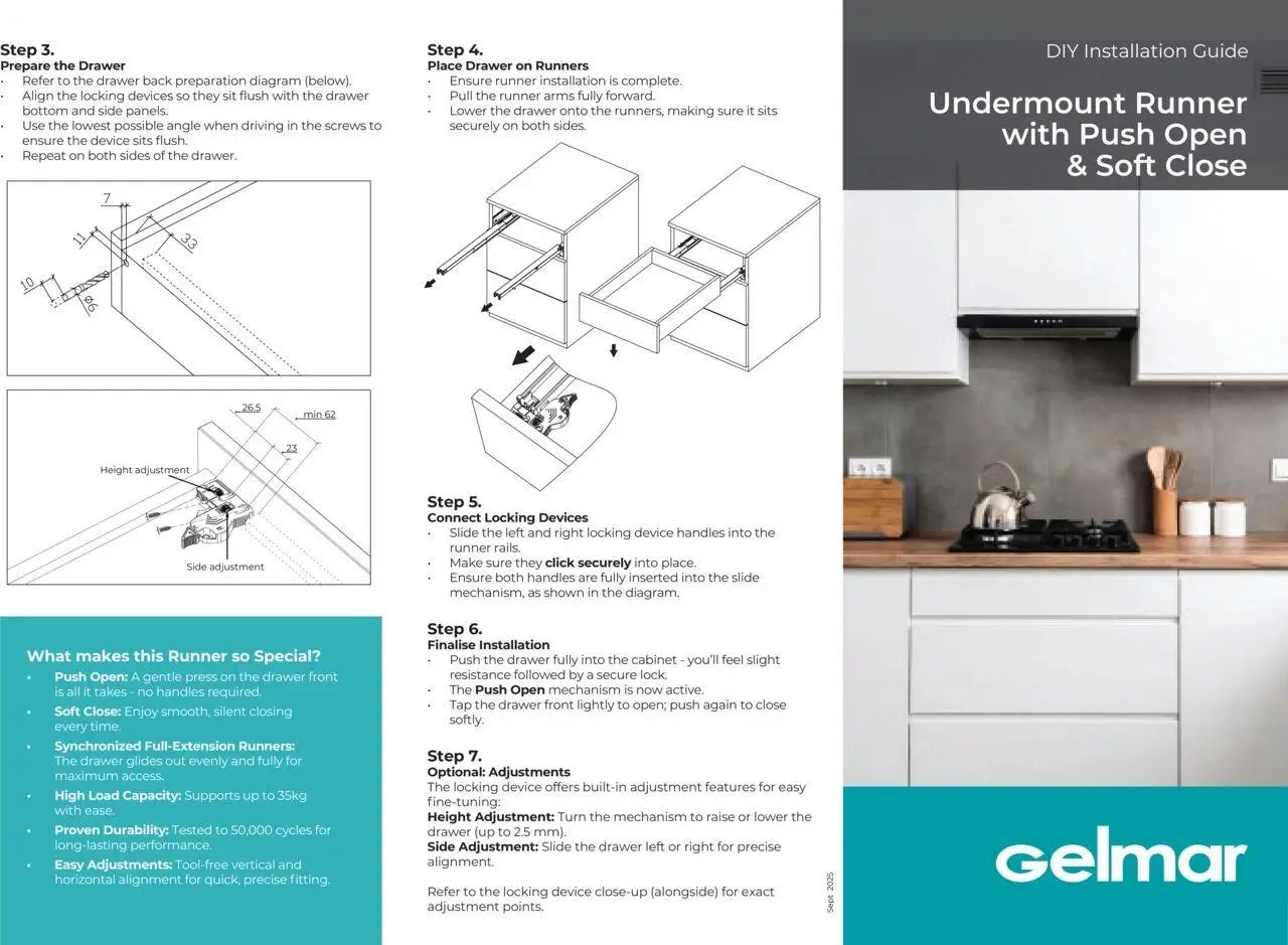 Gelmar Undermount Runner With Push Open Soft Close