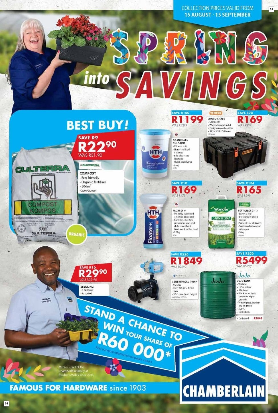 Chamberlain Specials 15 Aug - 15 Sept