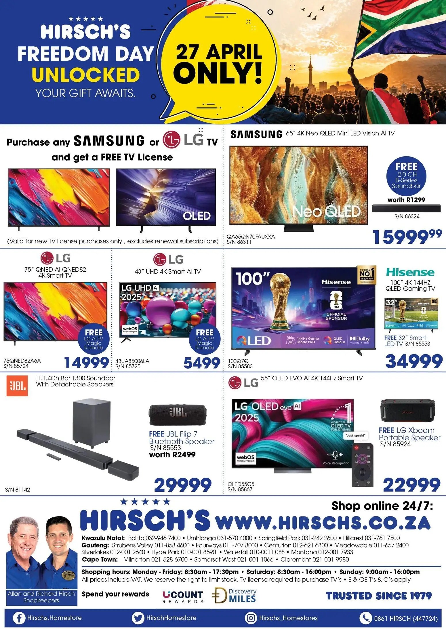 Hirschs Freedom Day Specials