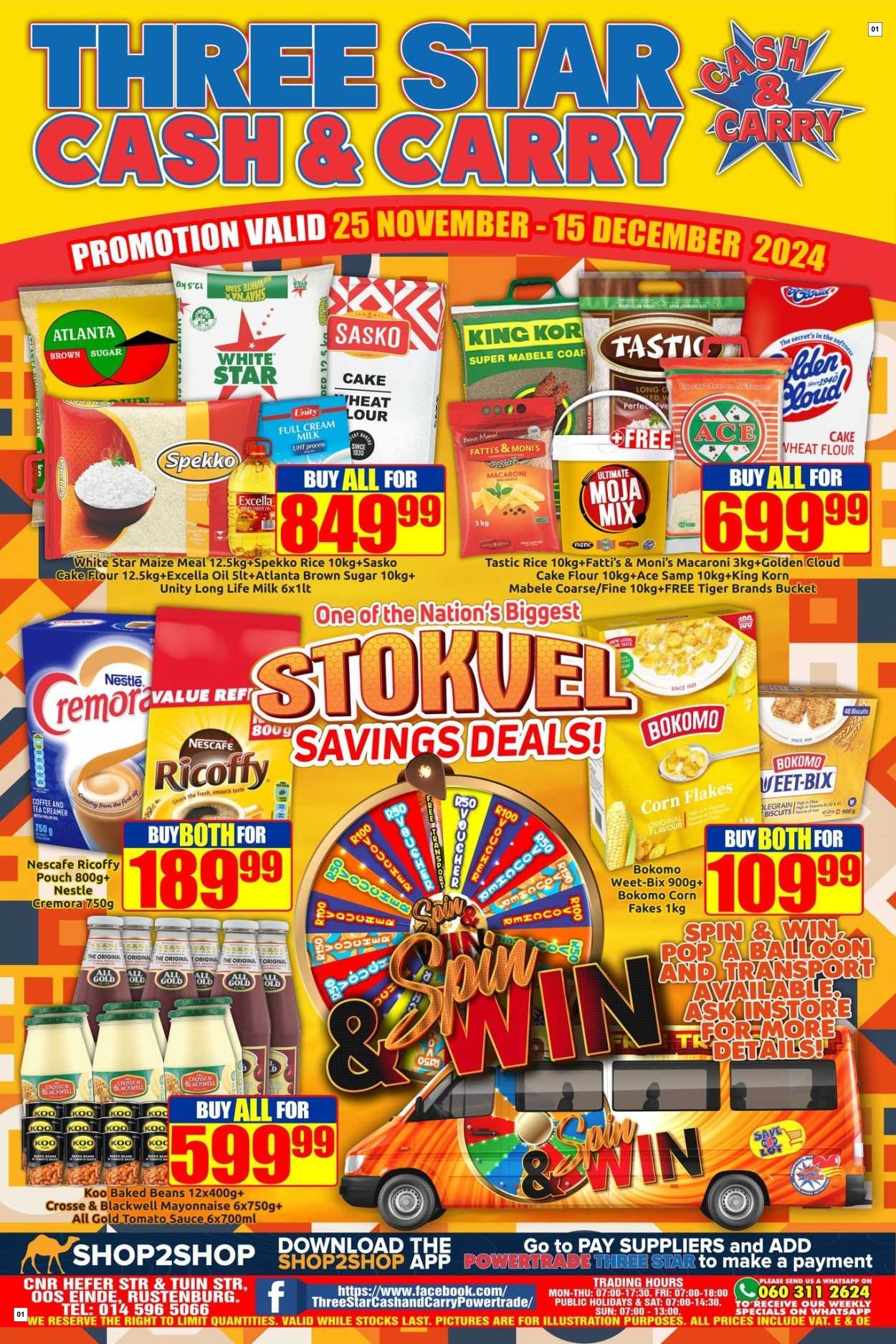Three Star Cash And Carry Specials 25 Nov - 15 Dec