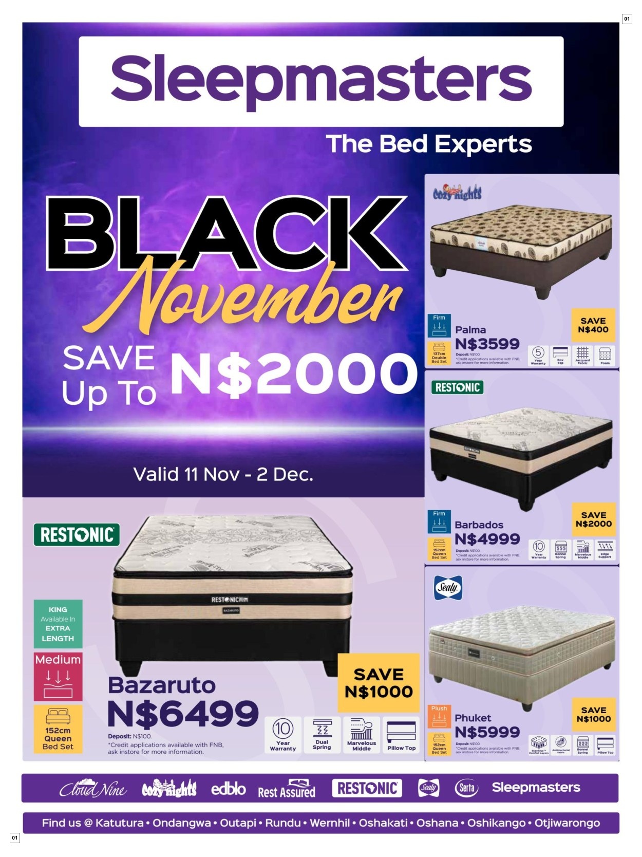 Sleepmasters Specials 11 Nov - 02 Dec