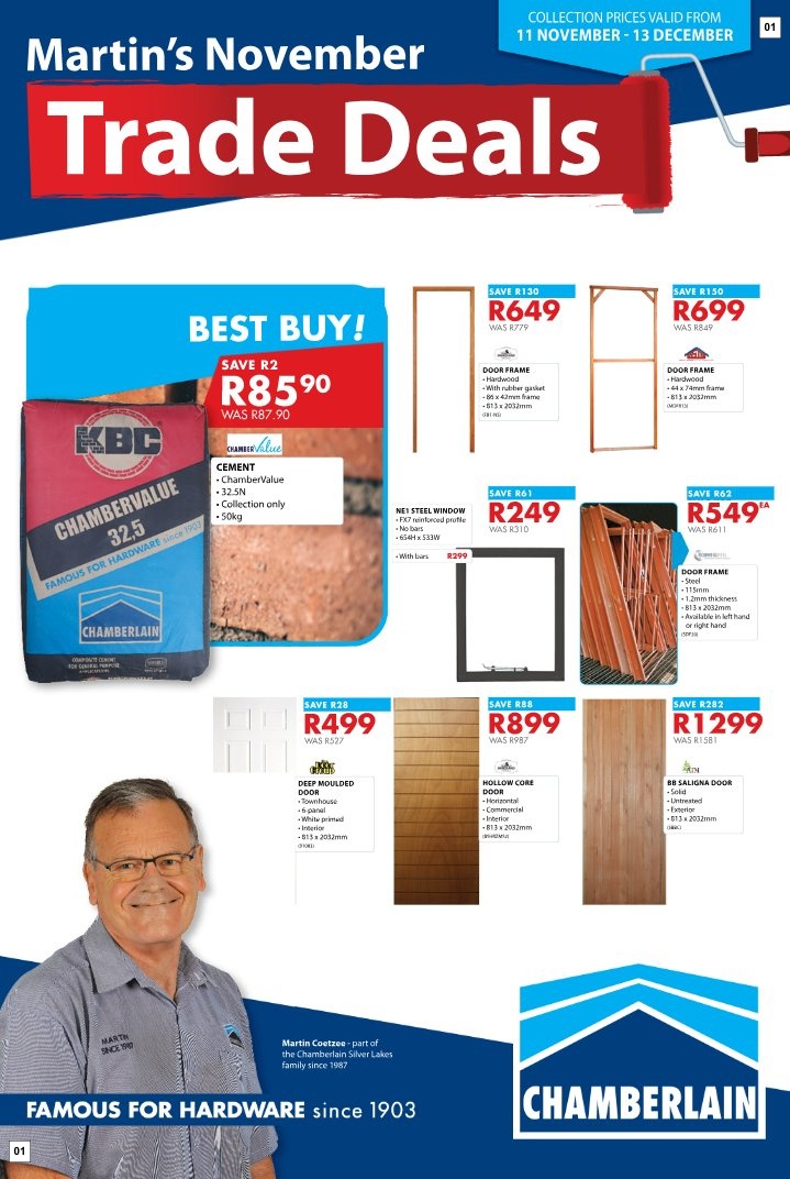Chamberlain Specials 11 Nov - 13 Dec